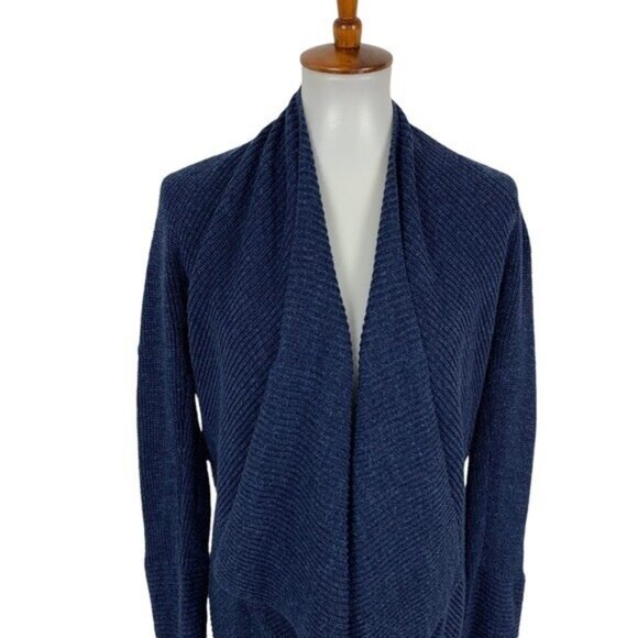 Banana Republic Open Front Cardigan Sweater Blue Draped Cotton Knit Medium - Picture 2 of 7